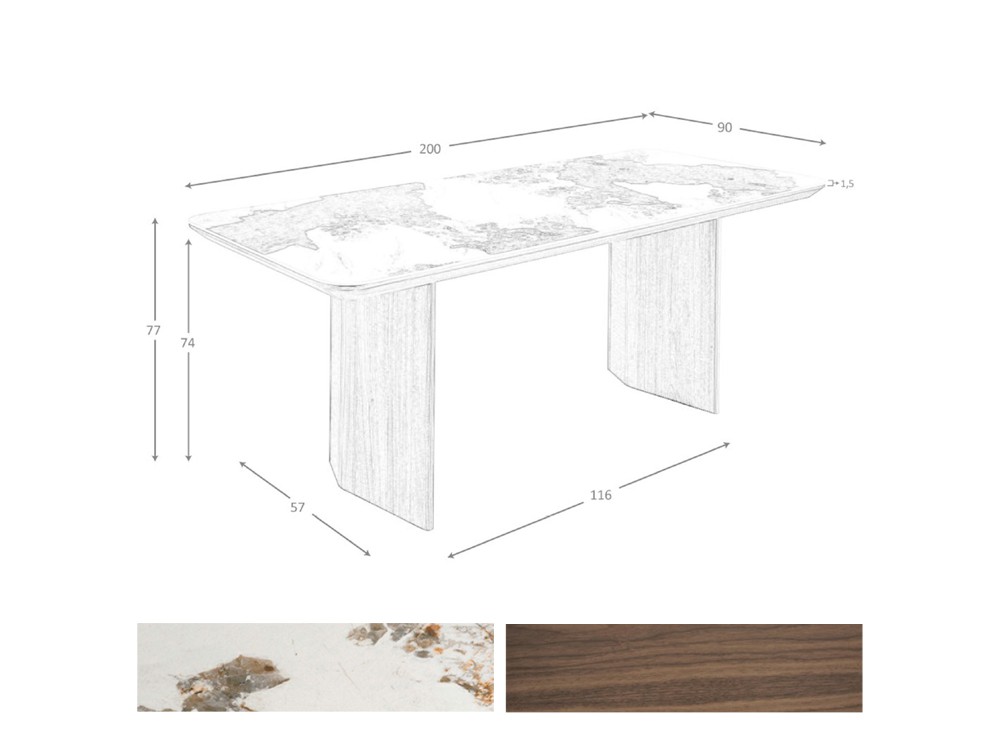 Medidas y acabados de la mesa fija de comedor de Ángel Cerdá 1129