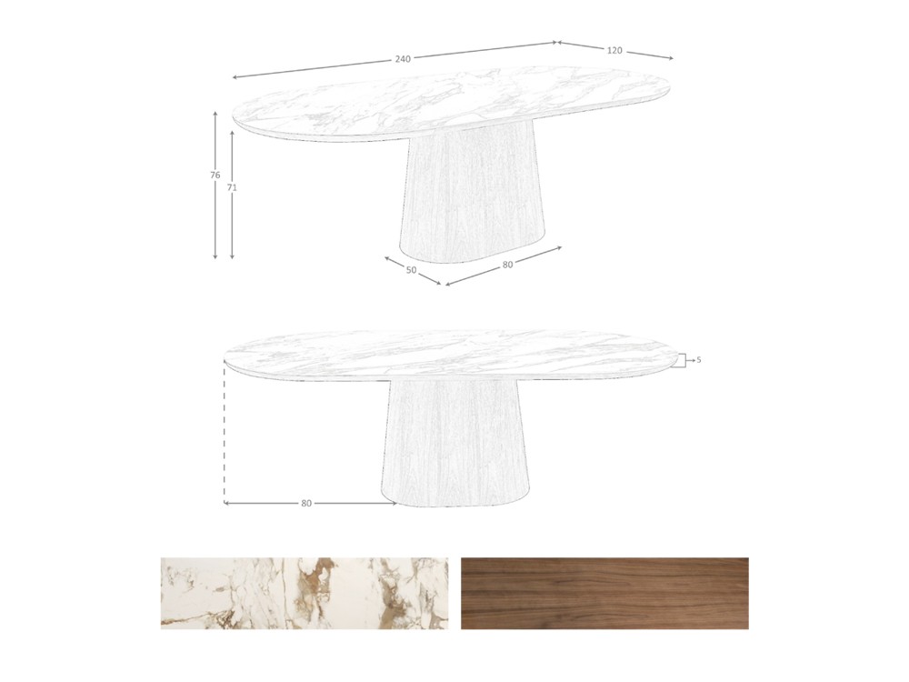 Medidas y acabados de la mesa ovalada 1173 de Ángel Cerdá