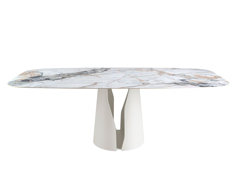 Base escultórica de acero pintado en color blanco, mesa fija 1135 de Ángel Cerda