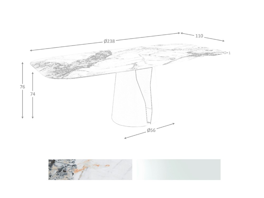 Medidas y acabados de la mesa de comedor fija 1135 de Ángel Cerdá