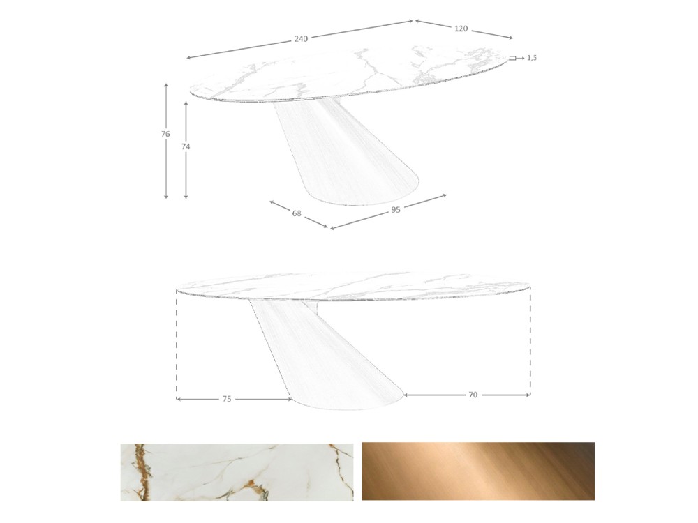 Medidas y acabados para la mesa fija de comedor 1160 de Ángel Cerdá