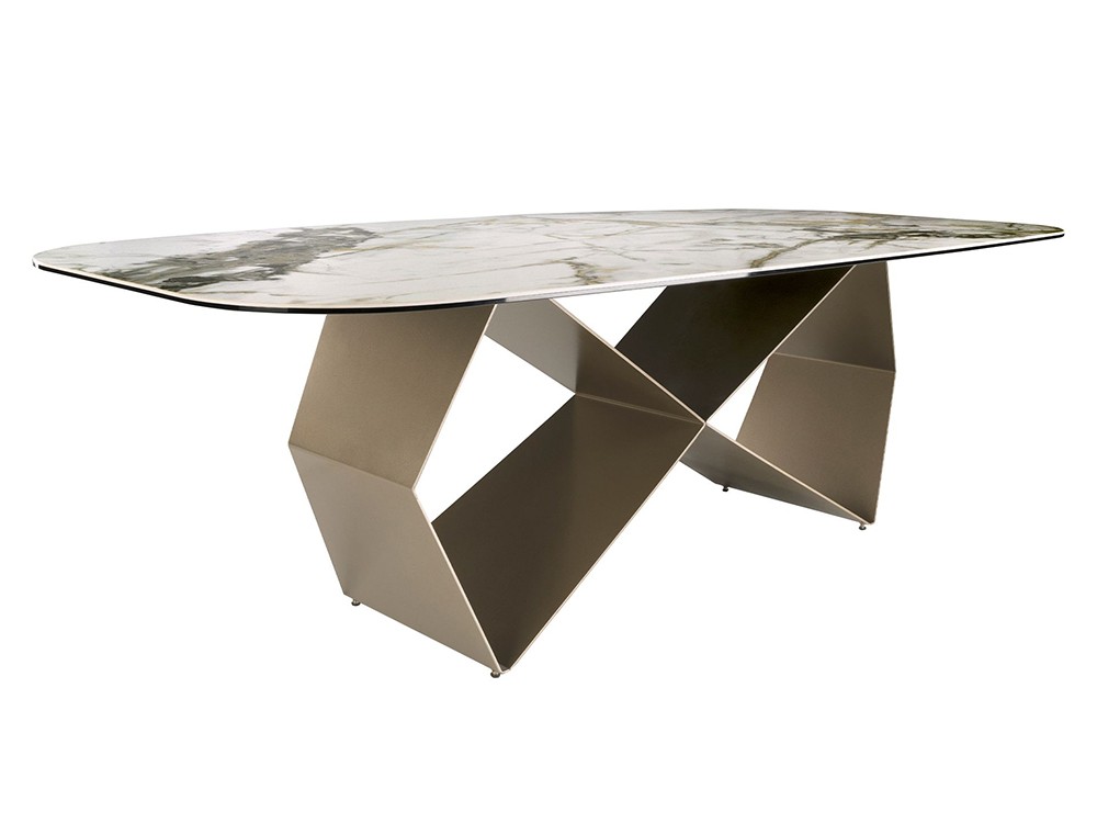 Base escultura del acero pintado en color champagne de Ángel Cerdá, mesa 1140