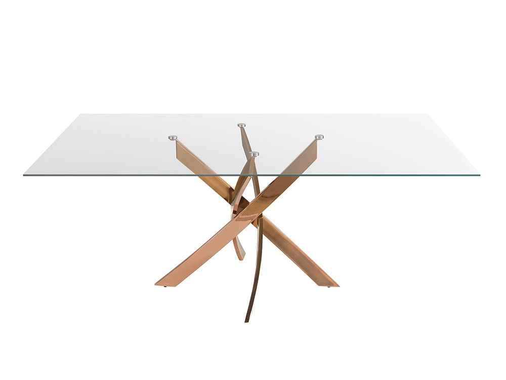 Mesa rectangular fija de comedor de diseño con sobre de cristal y base de acero 1169 de Ángel Cerdá
