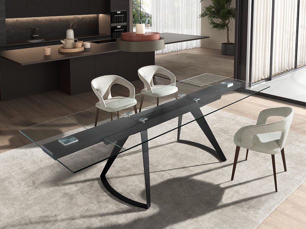 Mesa extensible con sobre de cristal templado y base de acero negro 1150 de Ángel Cerdá