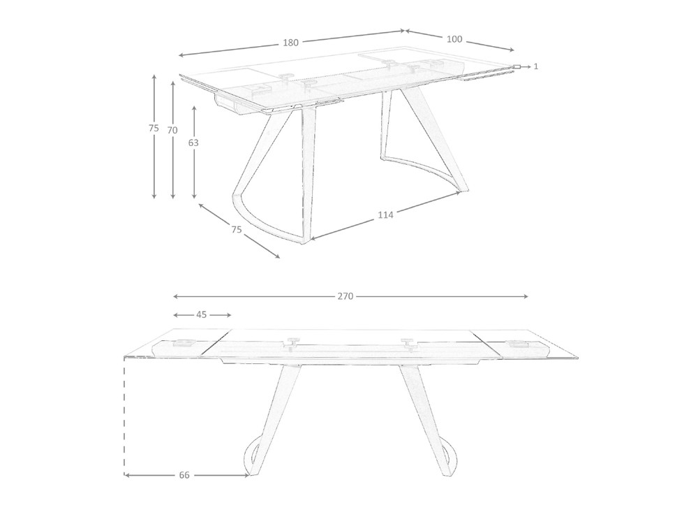 Medidas de la mesa extensible de cristal 1150 de Ángel Cerdá