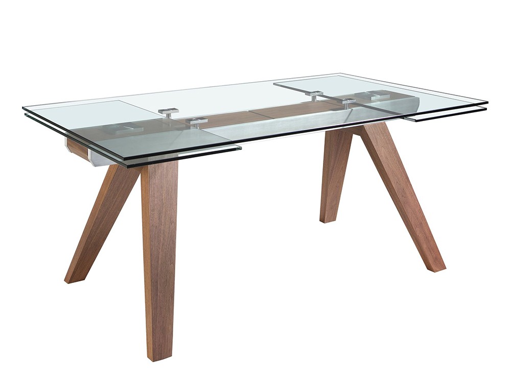 mesa de comedor extensible de cristal y chapa de nogal 1131 de Ángel Cerdá