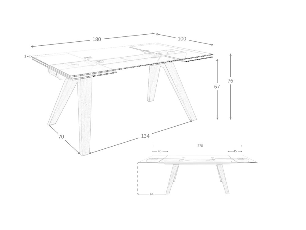 Medidas de la mesa extensible de comedor 1131 de Ángel Cerdá