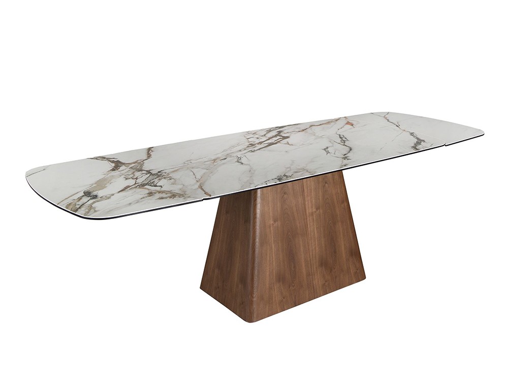 Sobre tipo barril con dos extensiones de 40cm en porcelánico blanco vetas brillo, mesa 1158 Ángel Cerdá