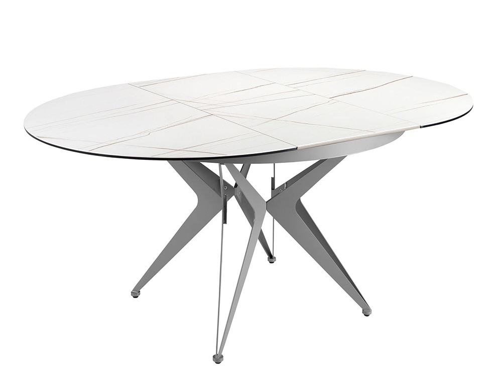 Sobre con una extensión central en porcelánico blanco veteado mate, mesa 1119 de Angel Cerda