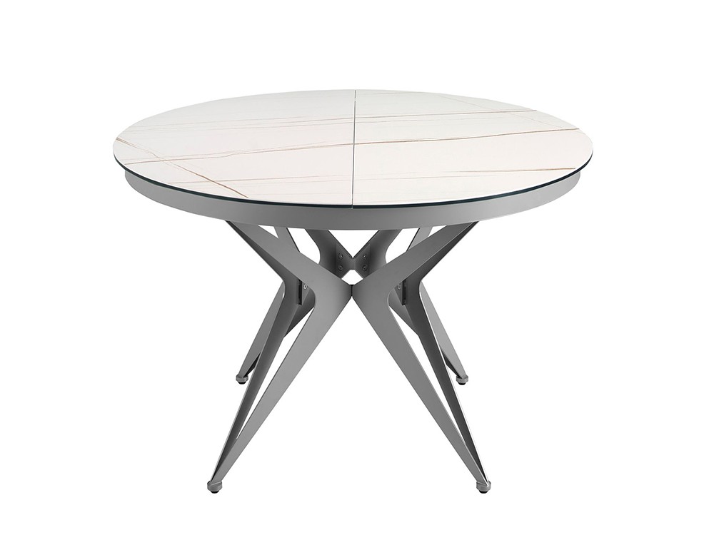 Base y faldón de acero inoxidable color gris para la mesa extensible 1119 de Ángel Cerdá