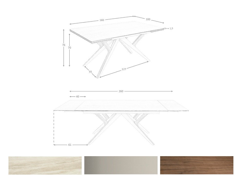 Medidas y acabados de la mesa extensible 1155 de Ángel Cerdá