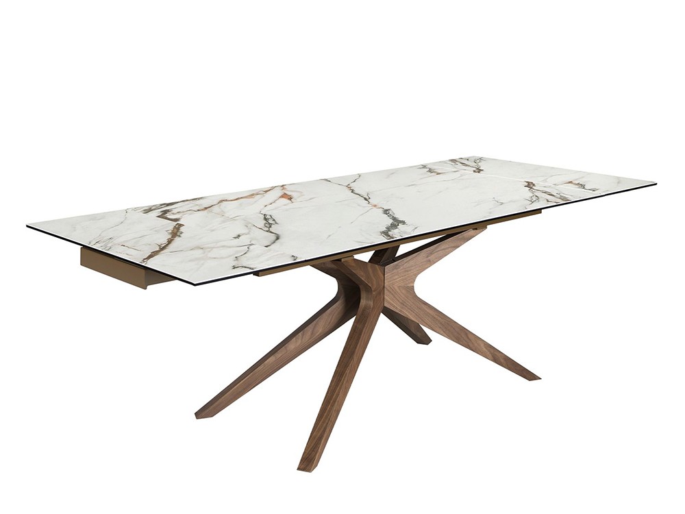 Sobre porcelánico con dos extensiones de color blanco con veta, mesa 1157 de Ángel Cerdá