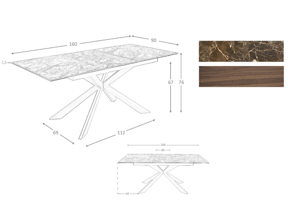 Medidas y acabados de la mesa extensible 1121 de Ángel Cerdá