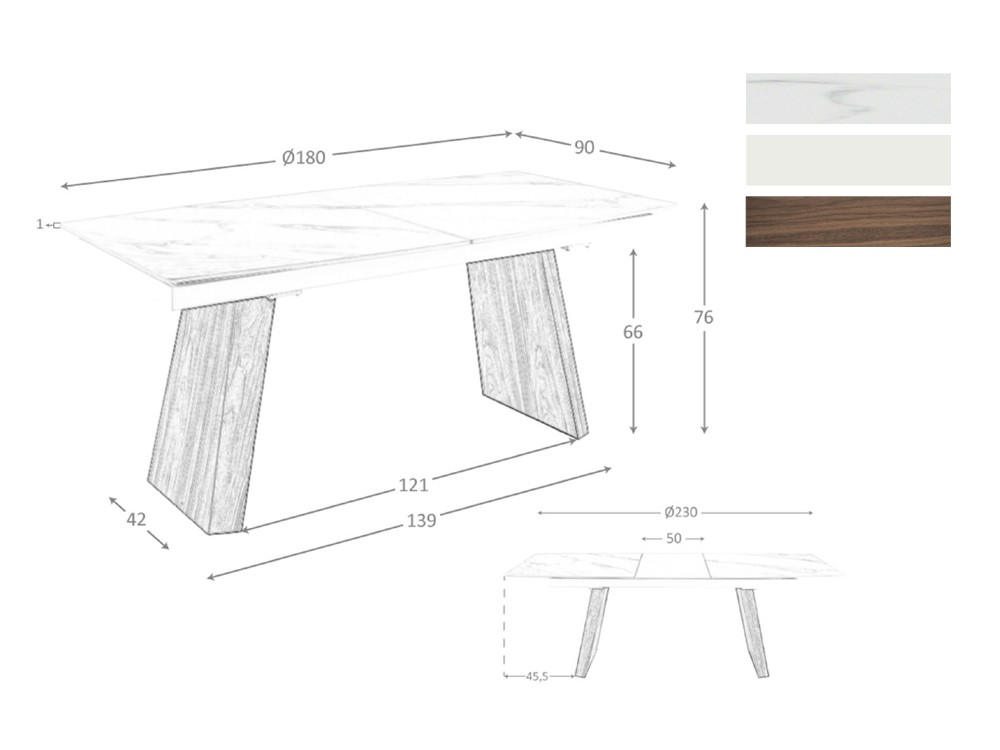 Medidas de la mesa extensible de comedor 1134 de Ángel Cerdá