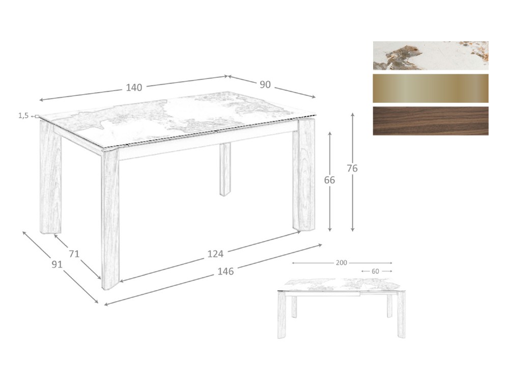 Medidas y acabados de la mesa extensible de comedor 1118 de Ángel Cerdá