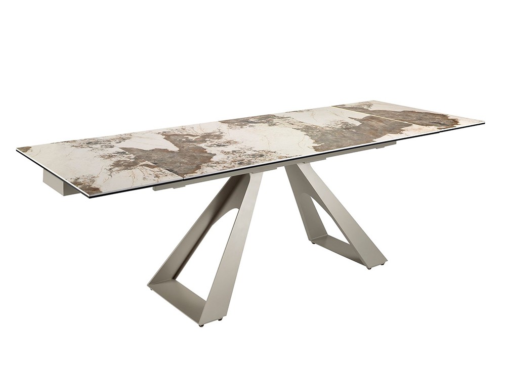 Sobre porcelánico con dos extensiones laterales en color blanco veteado marrón, mesa 1117 Ángel Cerdá