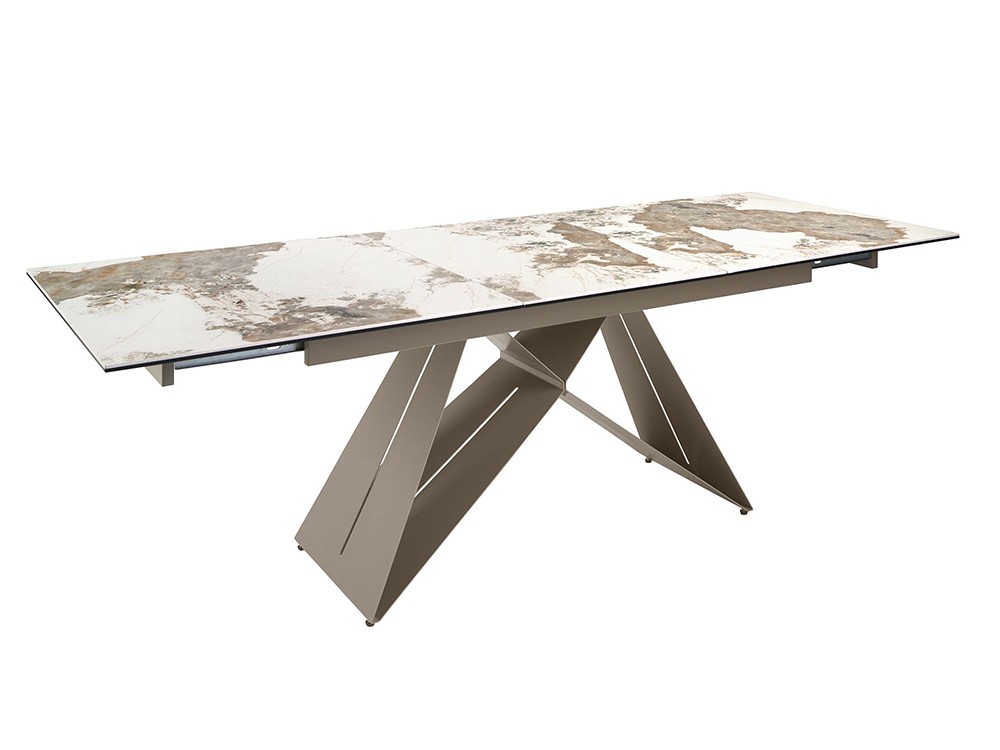 Sobre porcelánico con una extensión central en color blanco veteado, mesa 1114 Ángel Cerdá