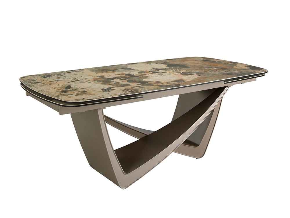 Base escultórica de acero pintado en color taupé acabado metalizado, mesa 1152 de Ángel Cerdá