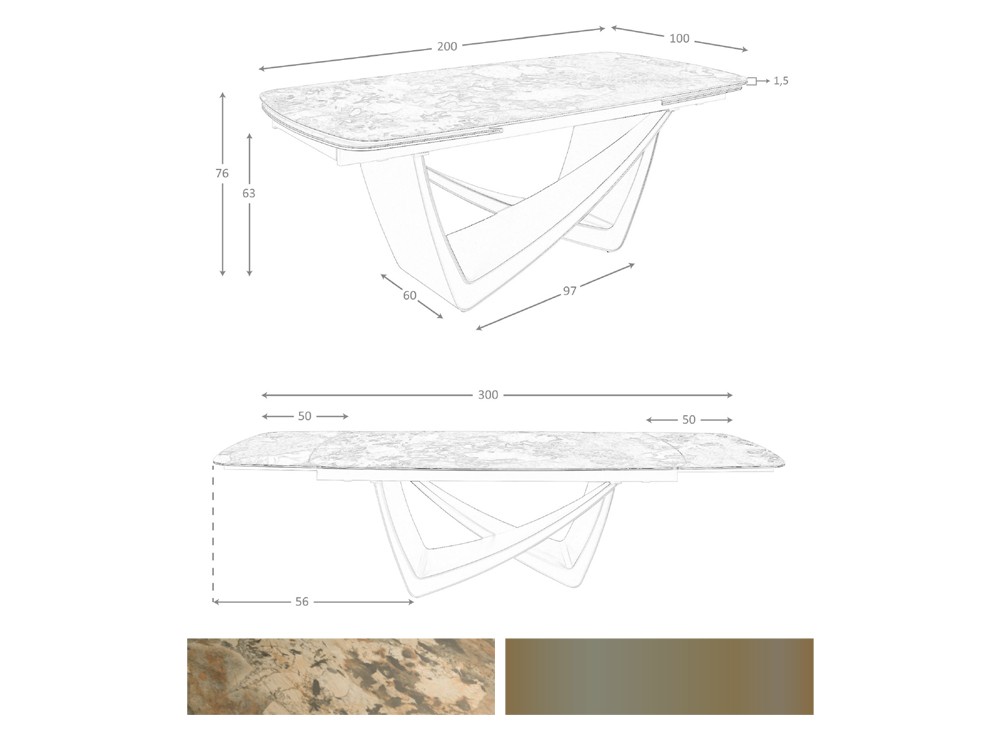 Medidas y acabados de la mesa de comedor extensible 1152 de Ángel Cerdá