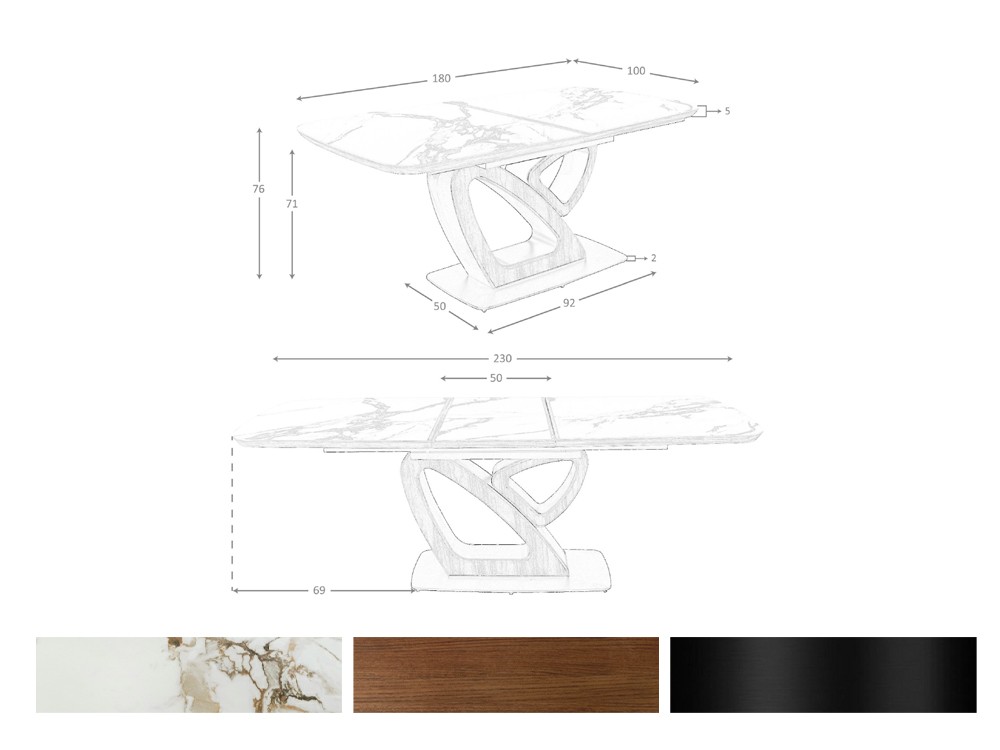 Medidas y acabados de la mesa extensible 1161 de Ángel Cerdá