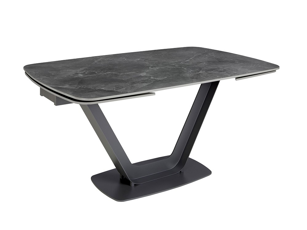 Mesa de comedor con dos extensiones laterales, sobre porcelánico y base de acero 1132 Angel Cerdá