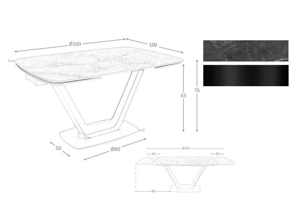 Medidas y acabados de la mesa extensible 1132 de Ángel Cerdá