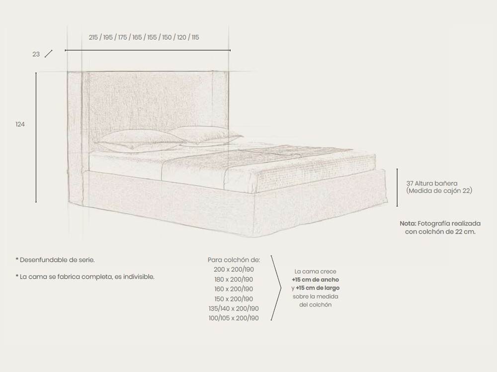 Medidas de la cama Yara de Acana