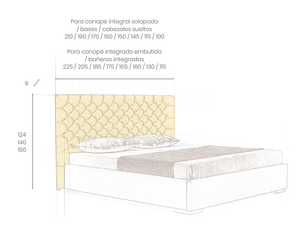 Medidas del cabecero tapizado capitoné Meissa recto