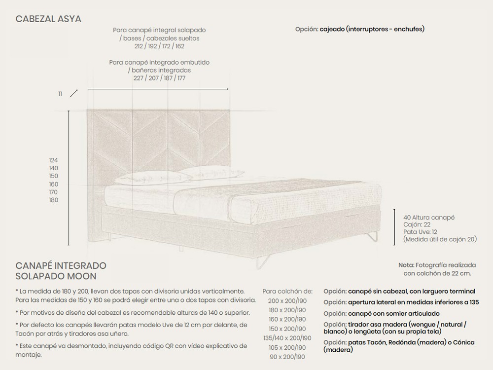 Medidas del cabecero Asya y canapé Moon de Acana