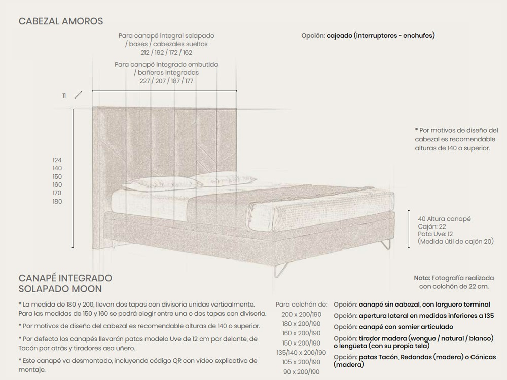 Medidas del cabecero Amoros y el canapé Moon de Acana
