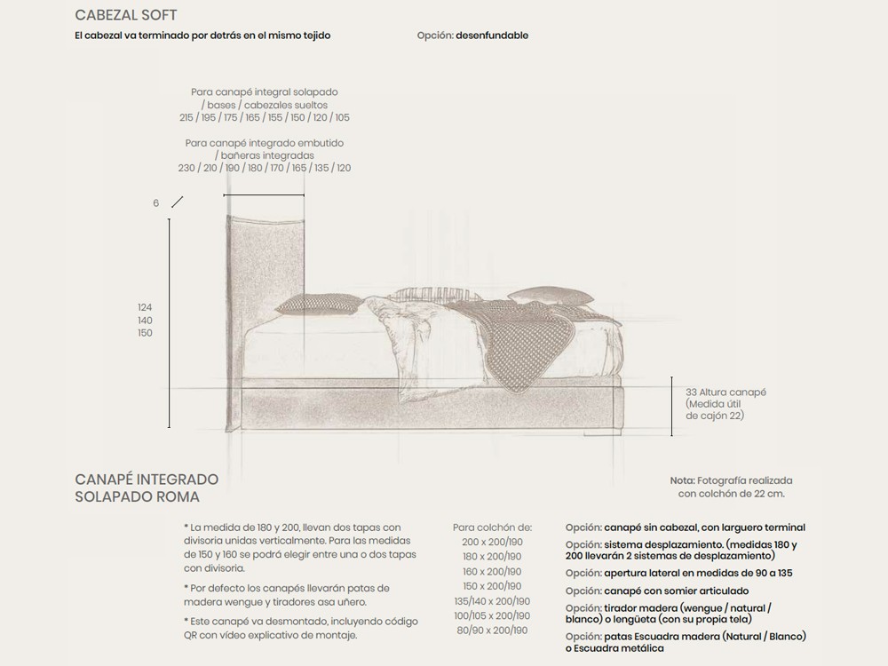 Medidas del cabecero Soft y el canapé Roma de Acana