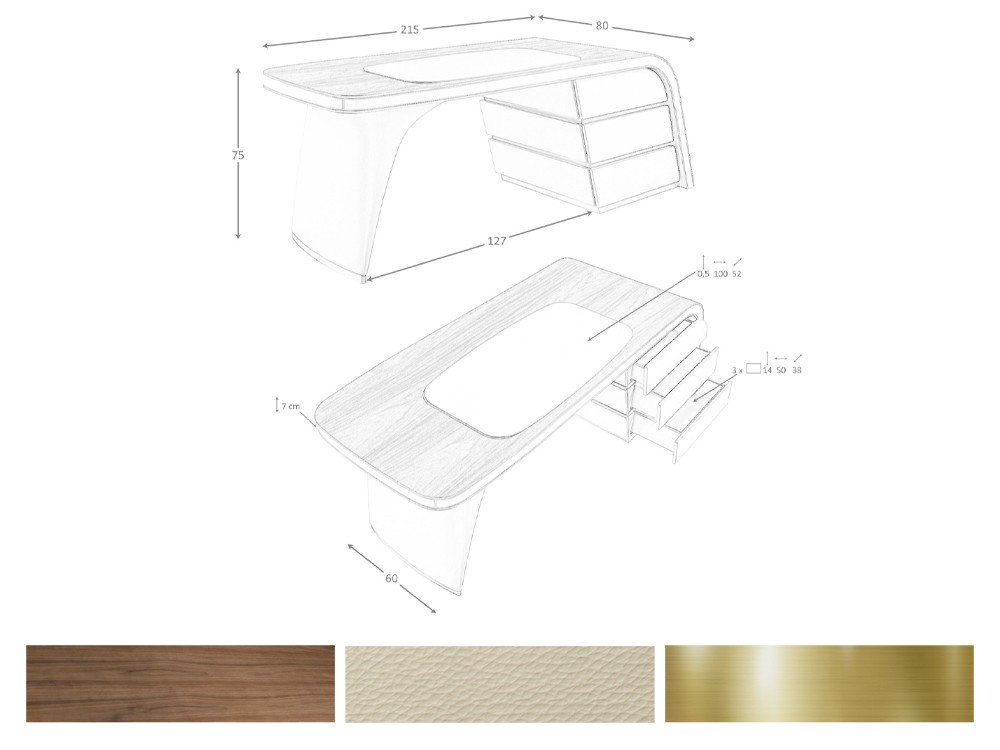 Medidas y acabados del escritorio 3268 de Ángel Cerdá