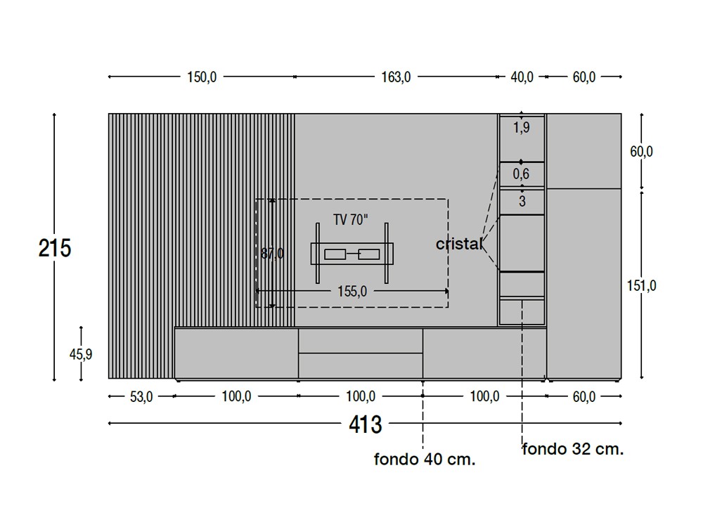Medidas de la composición de salón 801 de Piñero y Cabrero