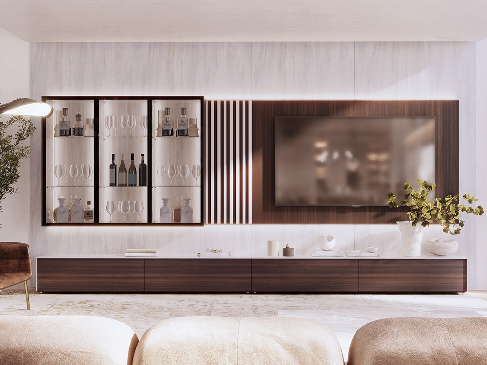 Composición para salón con vitrina con luz led y panel TV 802 de Piñero y Cabrero