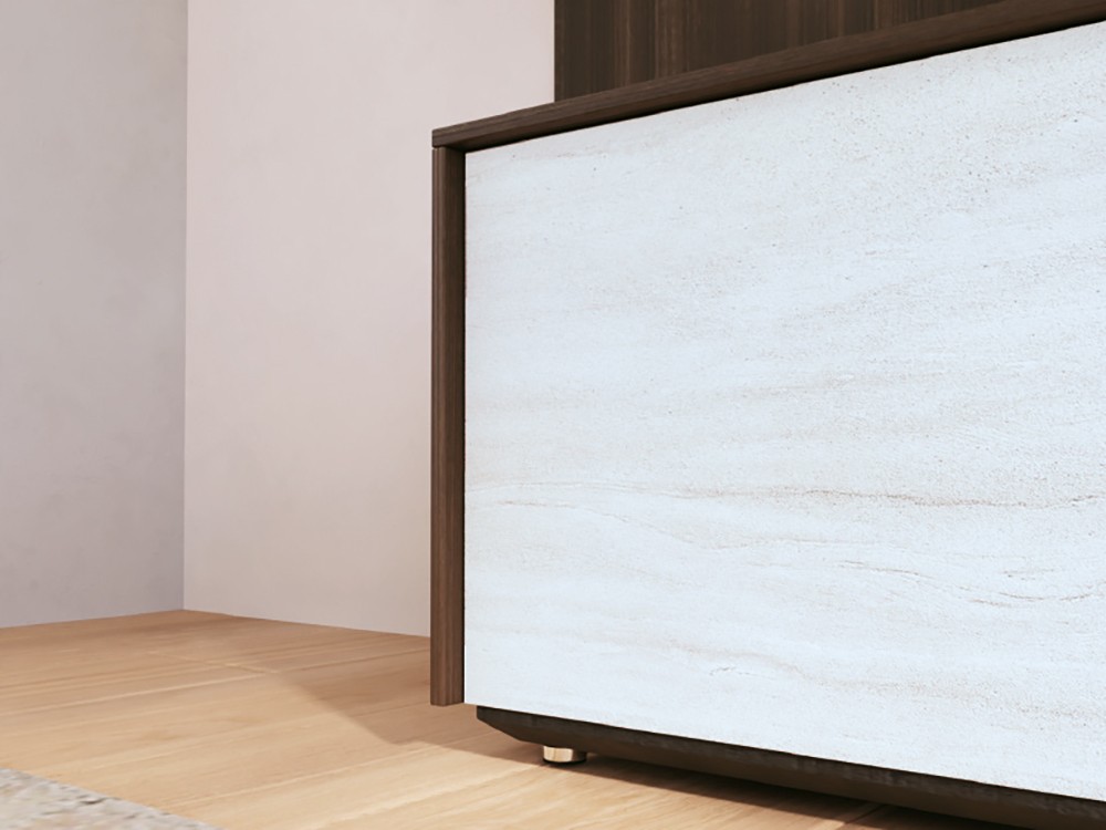 Detalle del frente laminado Tazacorte imitación mármol del mueble 804 de Piñero y Cabrero