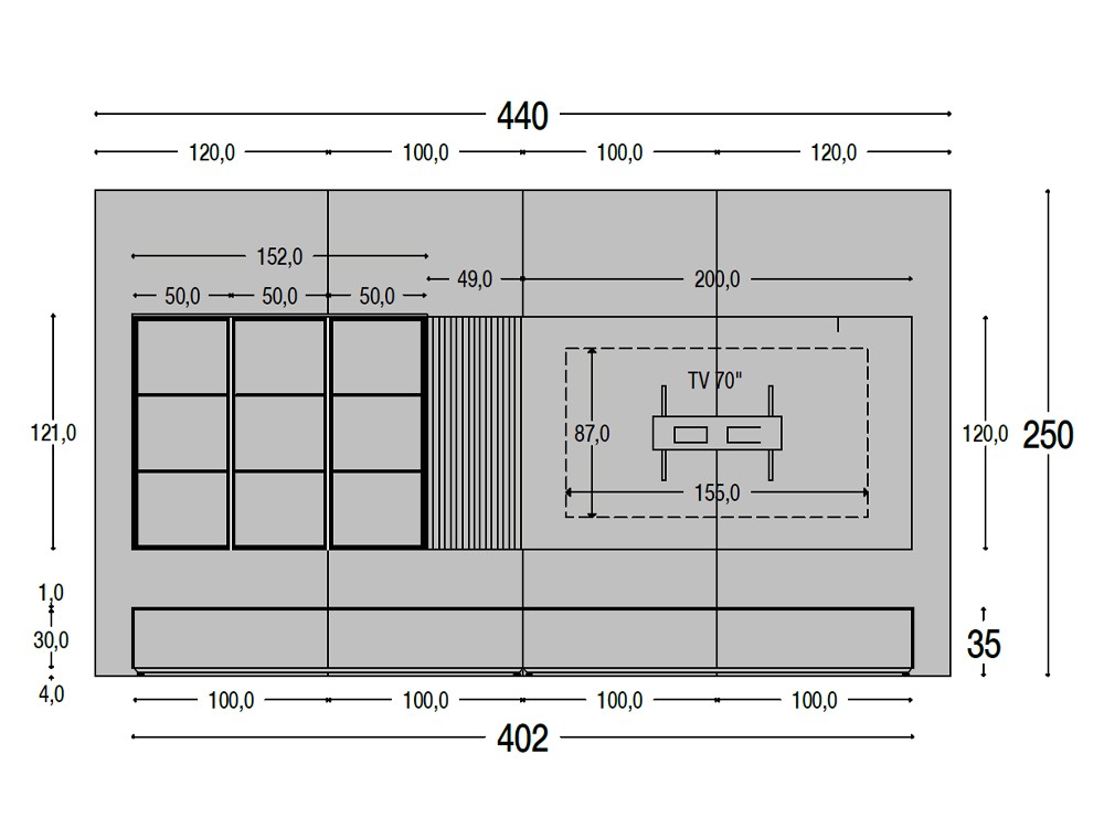 Medidas de la composición para salón 804 de Piñero y Cabrero