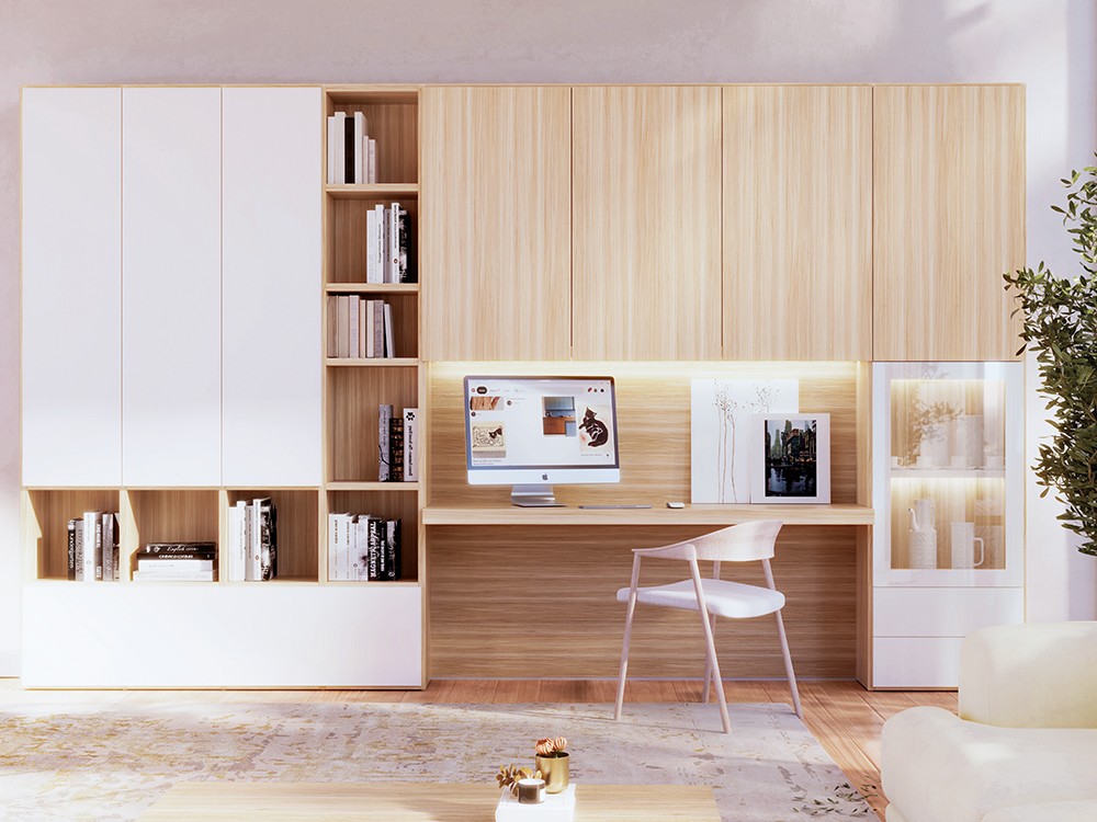 Composición de librería multifunción con escritorio 806 de Piñero y Cabrero