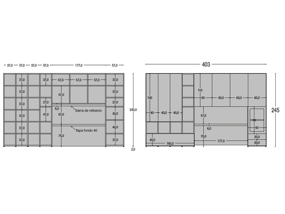 Medidas de la librería con escritorio 806 de Ángel Cerdá