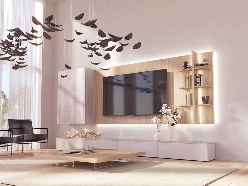 Composición para salón con panel con luz led 806 de Piñero y Cabrero