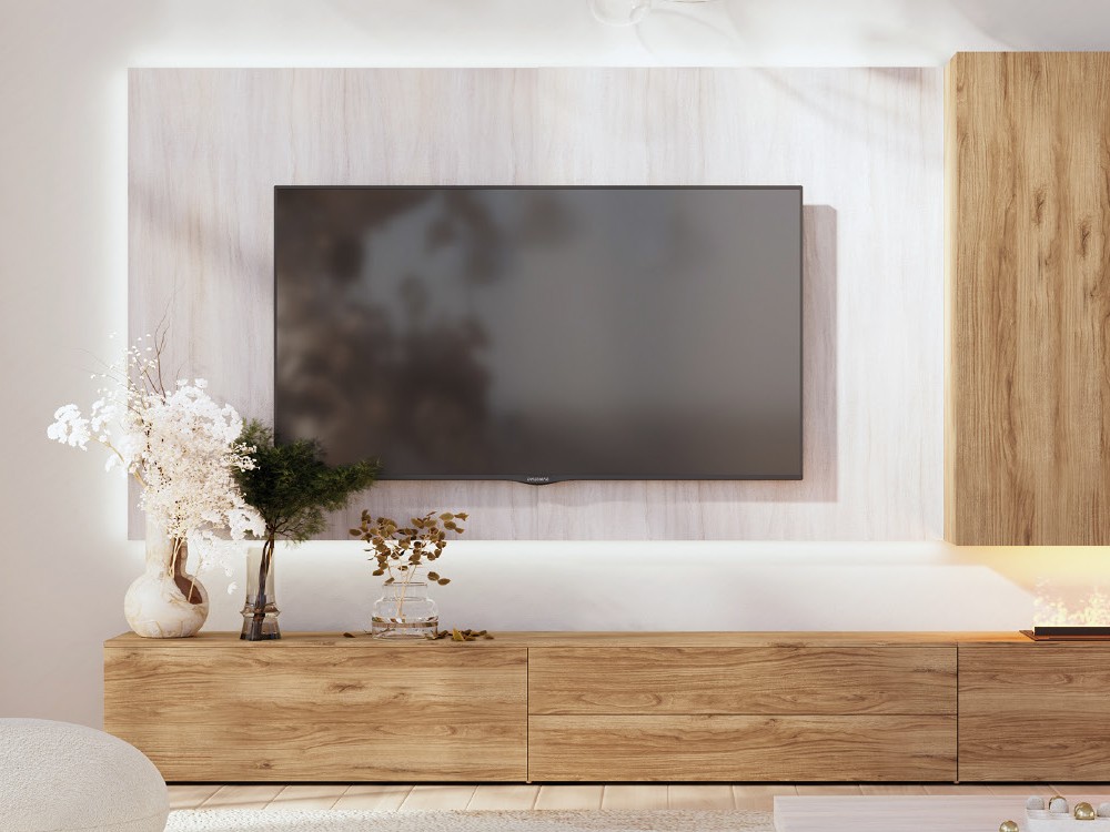 Detalle del panel con soporte TV 807 de Piñero y Cabrero