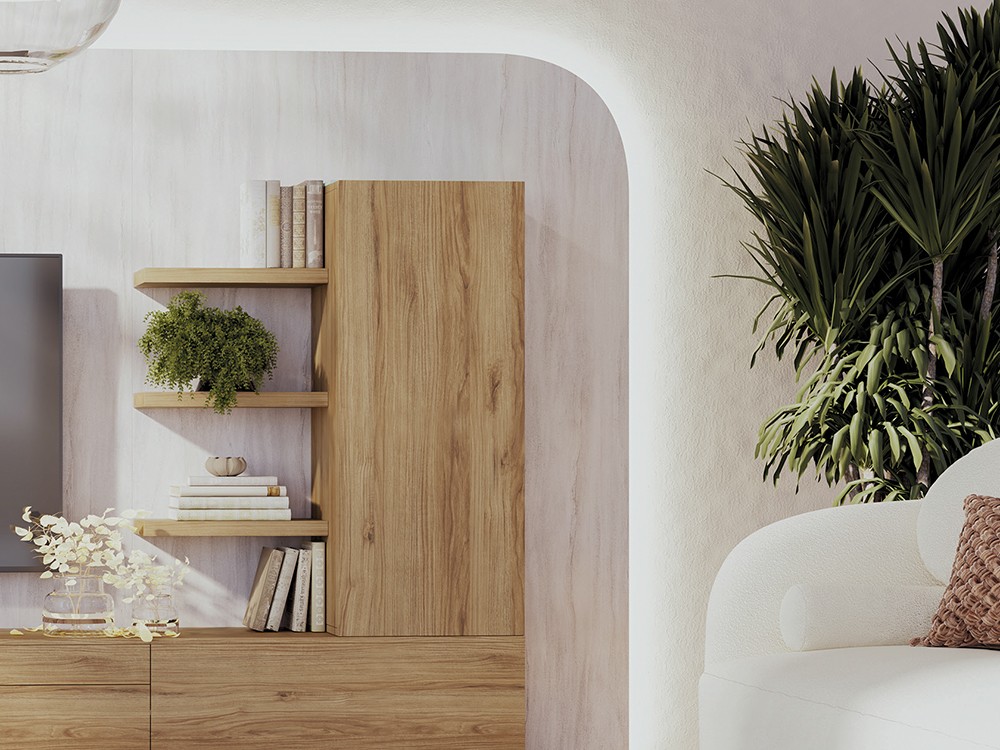 Destaca por su panel de líneas redondeadas el mueble 806 de Piñero y Cabrero