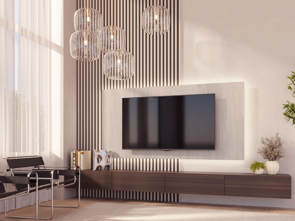 Composición para salón con mueble bajo y panel soporte tv 809 de Piñero y Cabrero