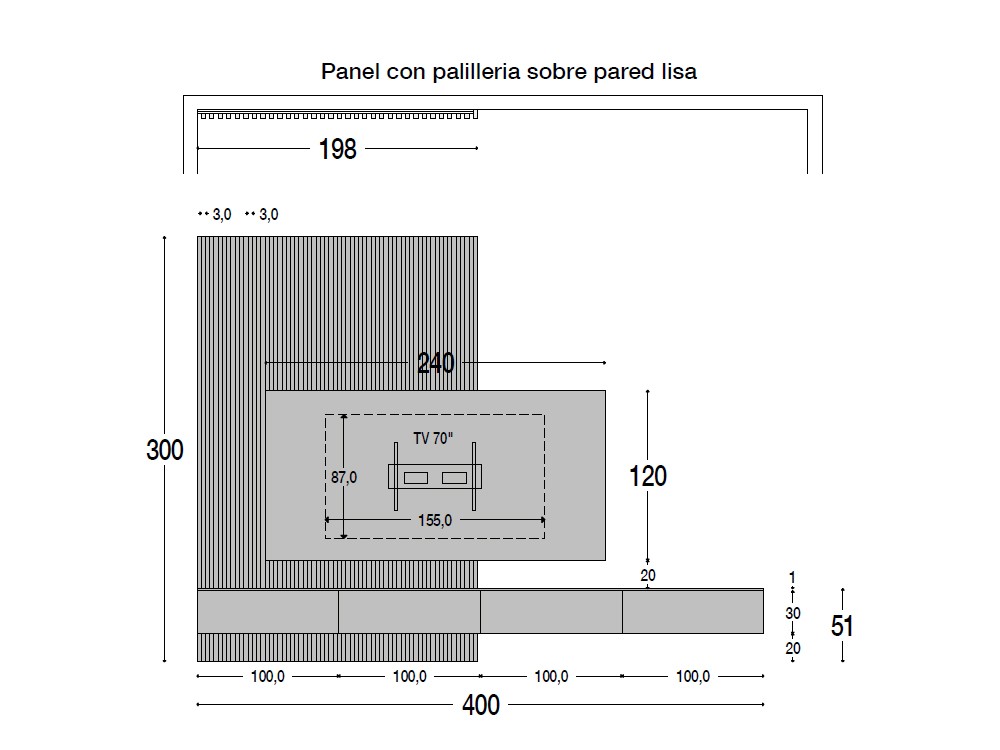 Medidas de la composición para salón con panel 809 de Piñero y Cabrero