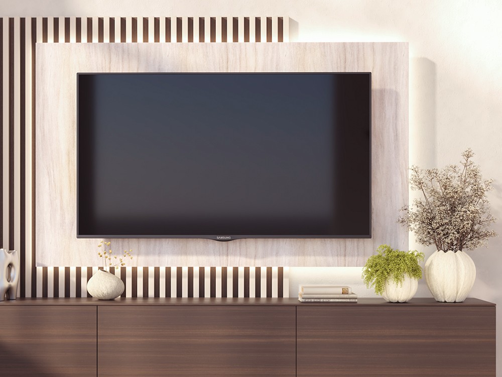 Con panel con palillería y panel con soporte TV y luz led 810 de Piñero y Cabrero