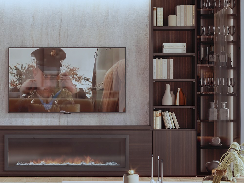 Con chimenea eléctrica incorporada y panel con soporte para tv, composición 815 de Piñero y Cabrero