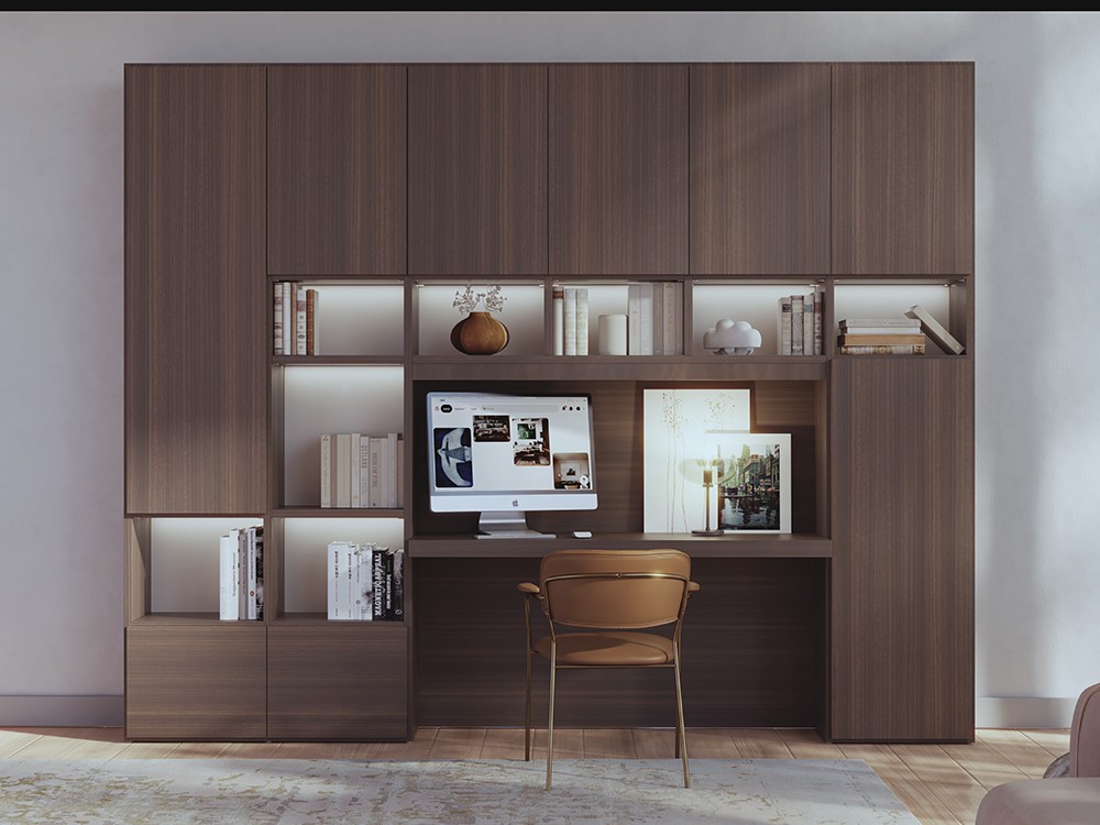 Composición de librería a medida con escritorio 816 de Piñero y Cabrero