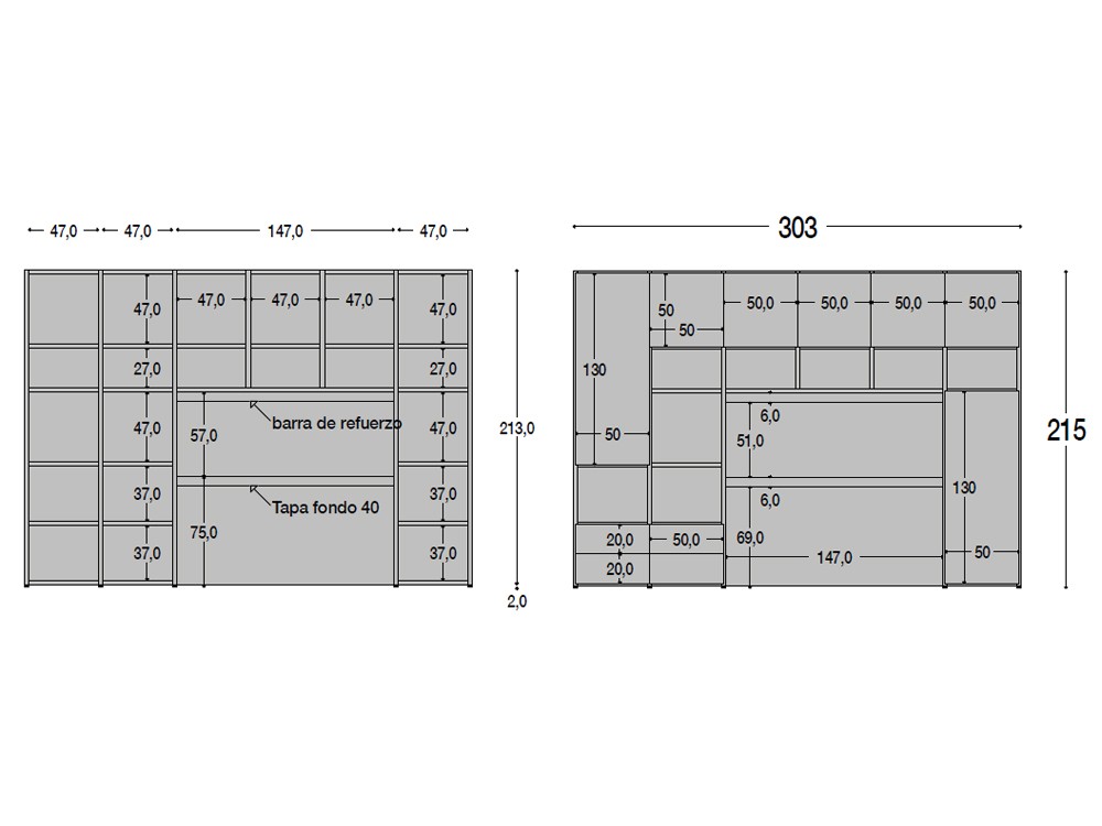 Medidas de la librería con escritorio 816 de Piñero y Cabrero