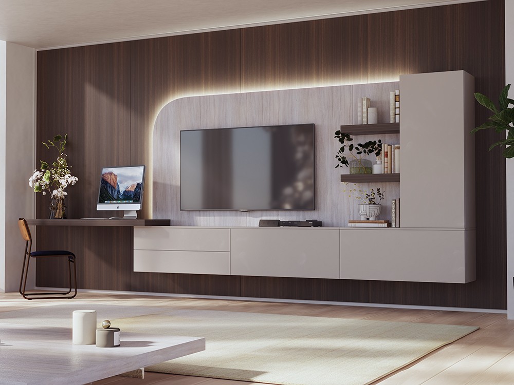 Mueble multifunción con panel TV y escritorio 817 de Piñero y Cabrero