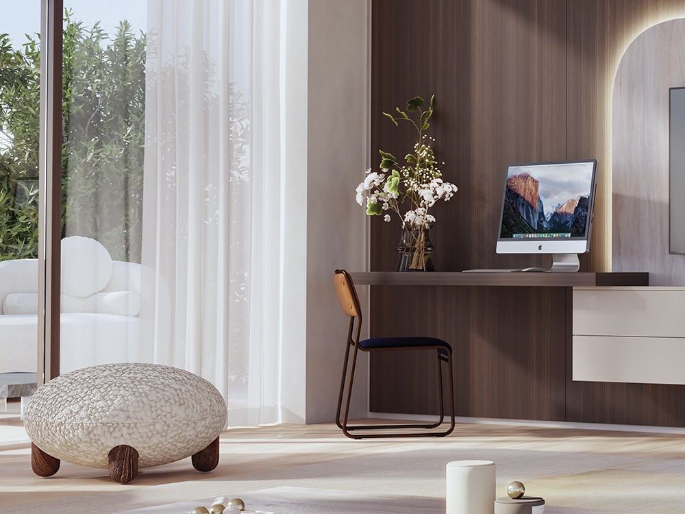 Un panel de borde redondeado y  escritorio son las señas de identidad de la composición 817