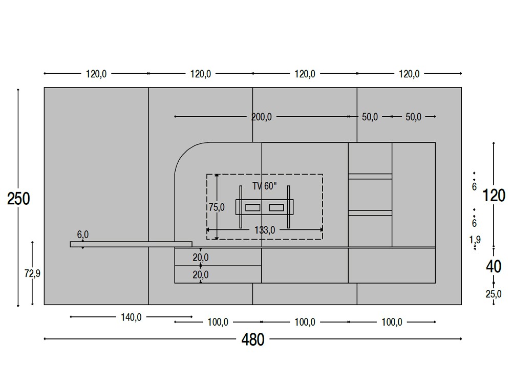 Medidas de la composición 817 para salón de Piñero y Cabrero